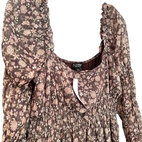 Miss Selfridge Prairie Boho Smocked Dress Womens 10 Purple Floral Peasant Hippie