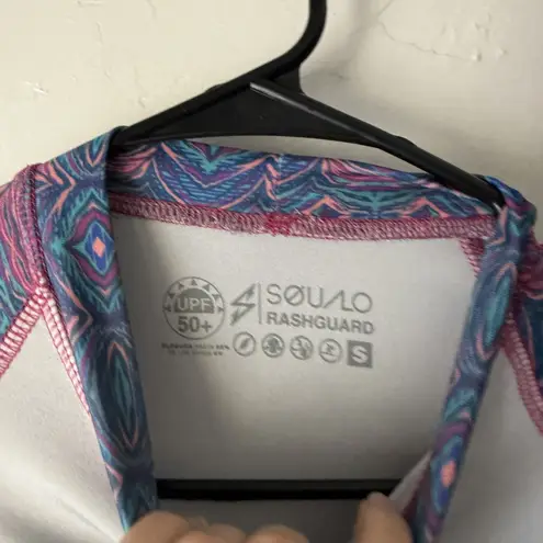 Soulo Rashguard Shirt Womens Small White Purple UPF 50+ Long Sleeve Swim Top