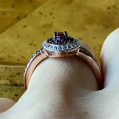 Natural Wine Garnet Sterling Silver Double Halo Ring Size 7