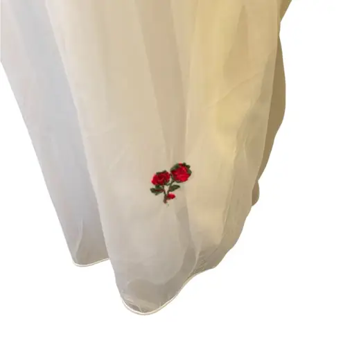 VTG 60’s Beau Monde Chiffon Babydoll Short Gown Rose Appliqué White Sz S Sexy