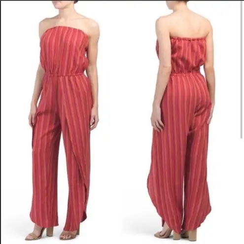 Drew 🌞Anthro Emerson Red Striped Linen Blend Strapless Split Leg Jumpsuit