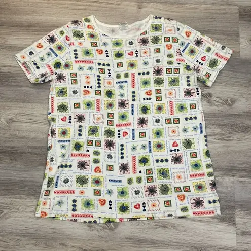 Just My Size White w/ Multi Color Heart & Floral Print Short Sleeve Tee 14W/16W