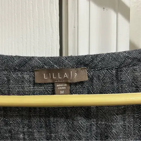 Lilla P Charcoal and Navy Linen Blend Dress with Tie Accents Size Medium Gray