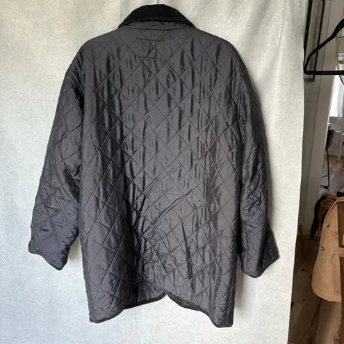 Vtg Casual Corner Black Silk Sz L Quilted Corduroy Trim Barn Coat Lightweight Size L