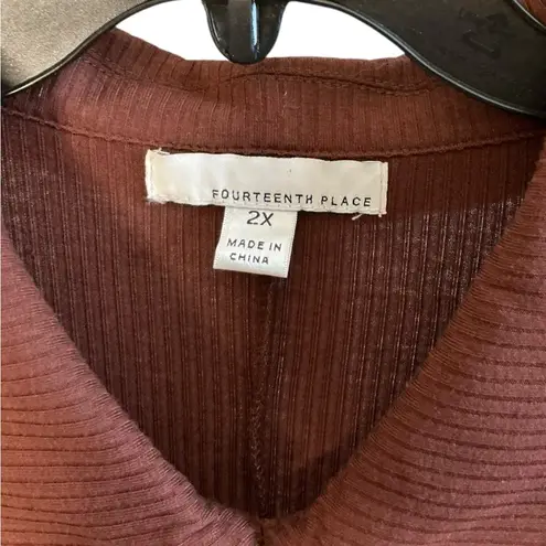 Brown Long Sleeve Dress with Tie Front and Peter Pan Collar Size 2X