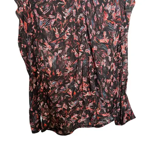 IRO Lou Top in Black Floral Red Long Sleeve Sheer Puff Sleeve Size 6 Medium M