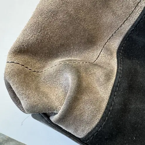 Tignanello Suede Colorblock Leather Flap Crossbody Bag Purse Black Burgundy Gray