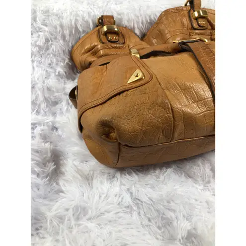 B Makowsky B. Makowsky Heavy Leather Shoulder Boho Handbag Camel Belted Magnetic Closure