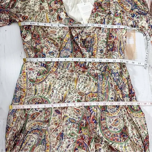 Sézane Paula Metallic Shimmer Silk Midi Dress Paisley Size US 2