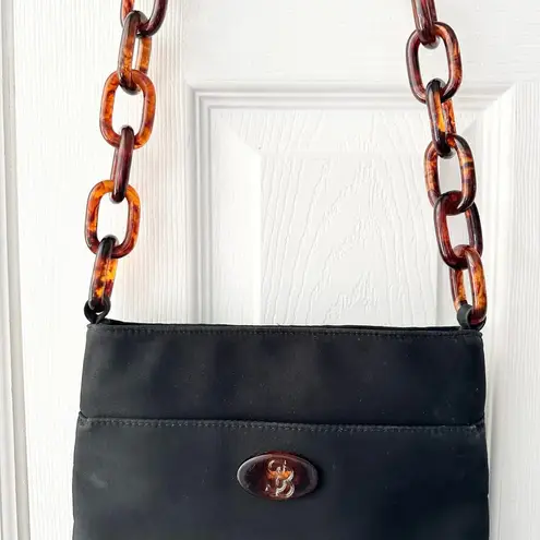 Silver Blue USA Black Nylon Shoulder Bag Tortoise Chainlink Strap Vintage Y2K - Image 4