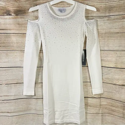 Bebe studded shoulder cut-out ivory sweater dress women Size XS