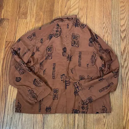 Chico's  Copper Art-to-Wear Asian Oriental Silk Lightweight Jacket size 2 L