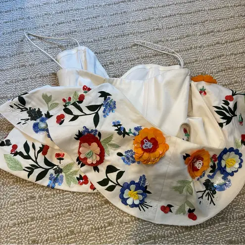 Alice + Olivia  Saba Embellished One-shoulder Ruffle Top Off White & Multi Color