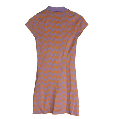 RSQ  Mini Polo Shirt Dress Womens S Purple Orange Psychedelic Plaid Knit Retro