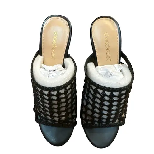 Shoe Dazzle Nancee Black Woven Lattice Wedges Heels New with Imperfections NWI 7