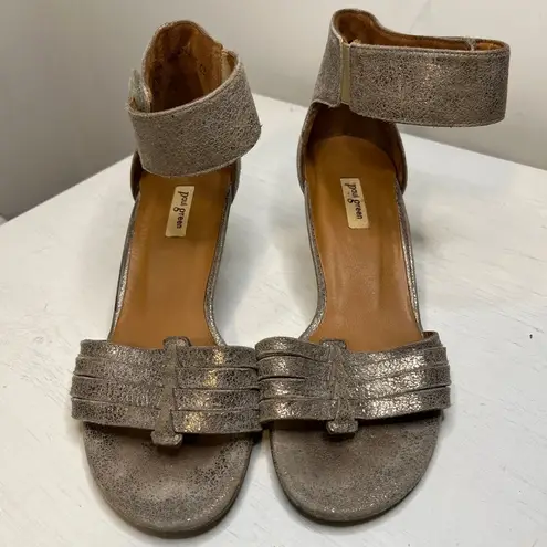 Paul Green  stacked Heel Open Toe Coco Smoke Metallic Sandals sz US 8.5