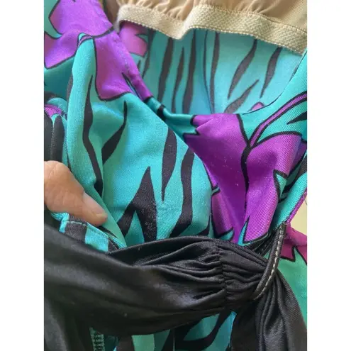 Vintage Rose Marie Reid Retro Green Black Purple Floral Swimsuit USA Made 10