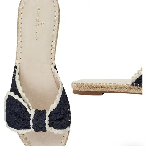 Bandolino Navy Blue Braylin Bow Tie Scallop Trim Espadrille Slide Sandals NEW