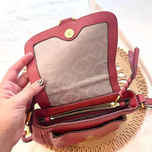 Oryany Mauve Pink Pebbled Leather Tassel Crossbody Bag