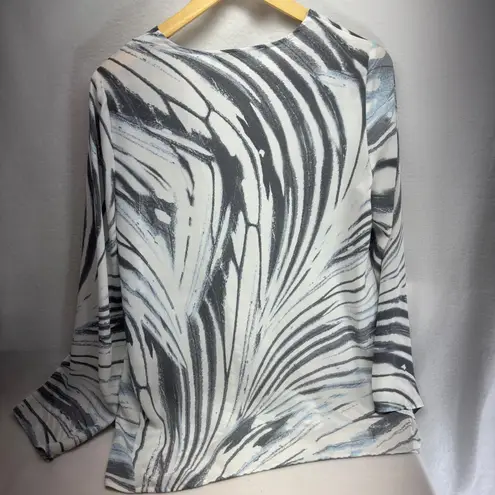 Rose + Olive Abstract Zebra Print V Neck Long Sleeve Blouse Women Size S