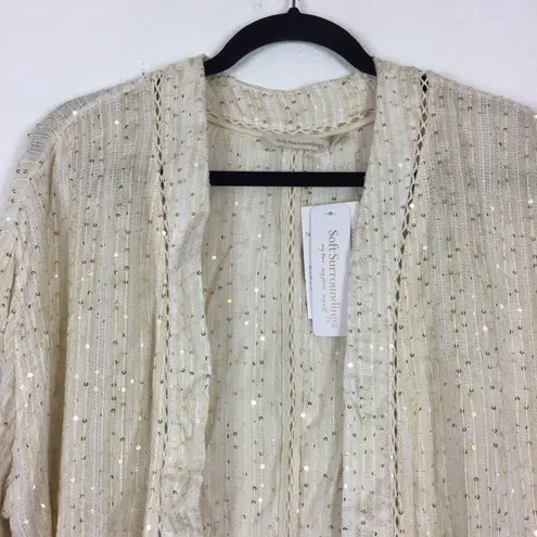 Soft Surroundings NWT Cream Sequin Glamour Kimono Cardigan Medium Bohemian