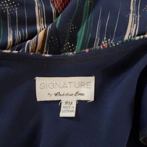 Robbie Bee Signature by Navy Printed Tie Waist Stretch Faux Wrap Dress Size PM