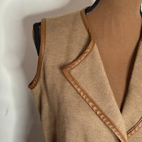 J. McLaughlin  tan leather tipped Italian extra fine merino wool sweater vest XS