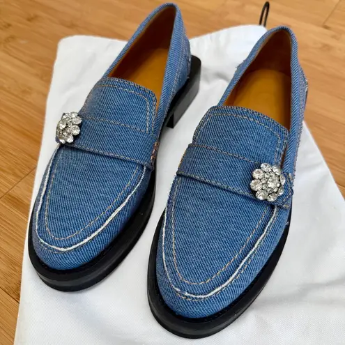Ganni Crystal Embellished Denim Loafers
