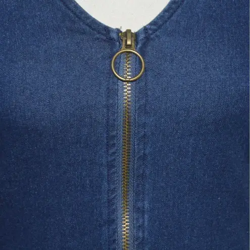 7th & Hudson Front Zip Denim Jean Mini Dress Sleeveless Bodycon Size M Festival Blue Size M