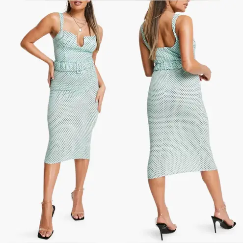 ASOS NWOT  Design Polka Dot Belted Mint Midi Dress Size 4 Bodycon Formal Wedding
