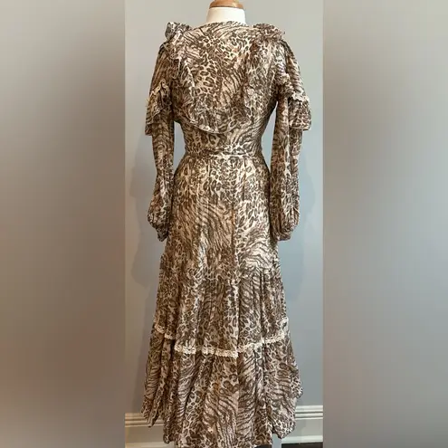 Spell & The Gypsy Leopard Print button detail ruffledAda Gown Size XSmall Boho Tan