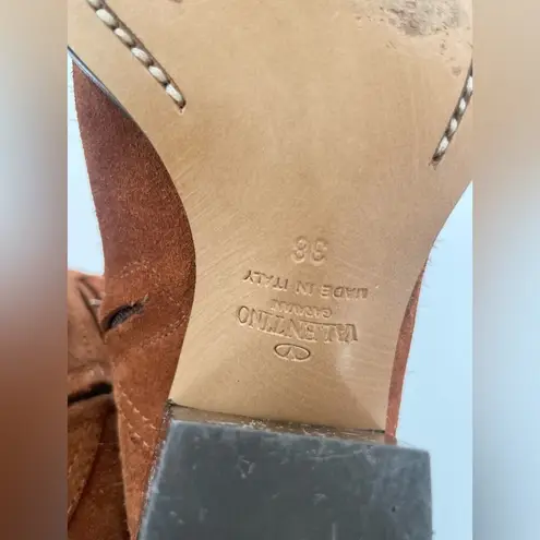 Valentino Garavani Tan Suede Rockstud Double Buckle 50mm Cowboy Ankle Boots EU38