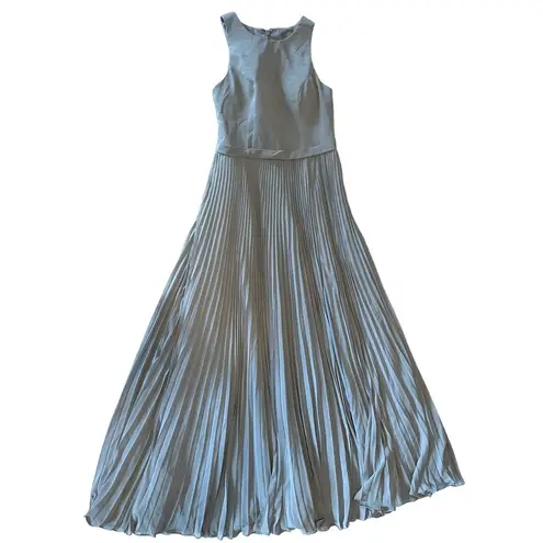 Azazie  Lindie A-Line Pleated Chiffon Floor Length Bridesmaid Dress Dusty Blue 10