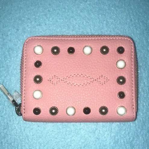 PINKO BAG leather embellished on both sides zipper wallet 4 inside pockets Pink