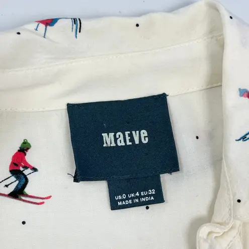 Maeve Womens Button Front Top Size 0 Retro Après Ski Winter Whimsical Anthro
