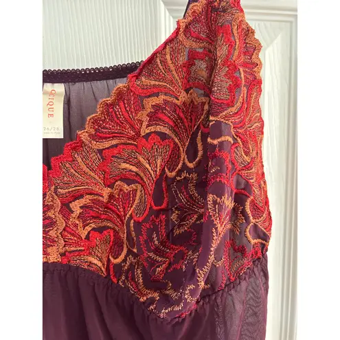 Cacique Purple & Burgundy Red Embroidered Sheer Mesh Lingerie Top