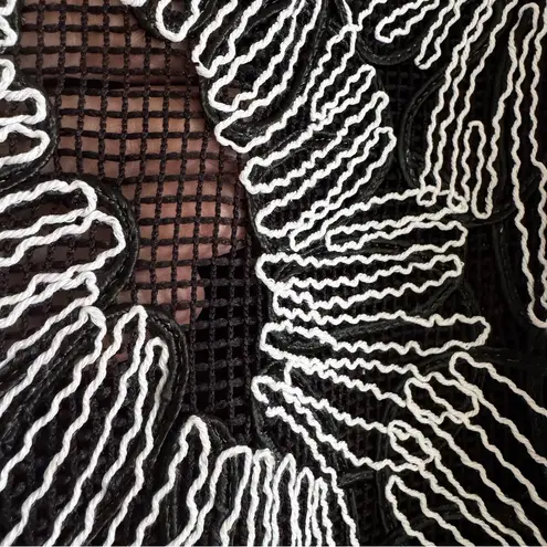 Ming Wang Floral Embroidered Knit Jacket Black and White Size L