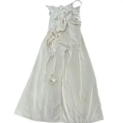 Obando Jumpsuit Womens 12 Cream Satin Wide Leg Tie Waist Formal Party Flowy