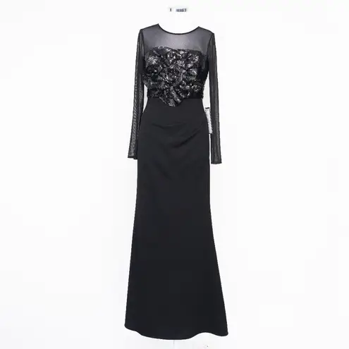 Betsy and Adam - Sequined Rosette Illusion Gown