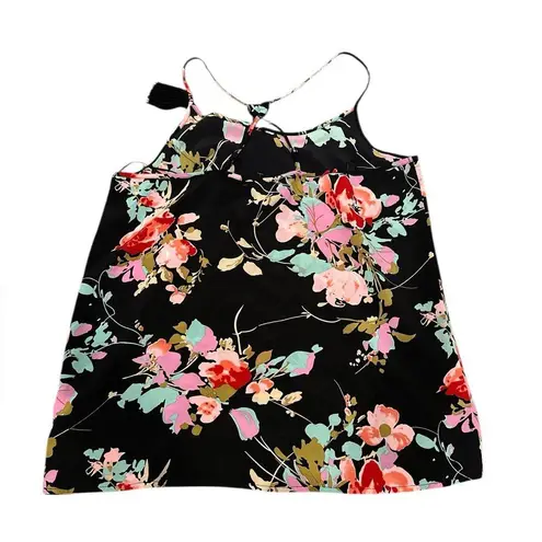 Yumi Kim Silk Floral Black Tank Top Adjustable Straps M