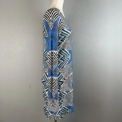 Mara Hoffman Womens Long Sleeve Ponte Shift Dress S Small Black White Blue Star