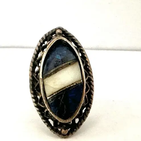 925 Sterling Silver Ring with Lapis and Mother of Pearl