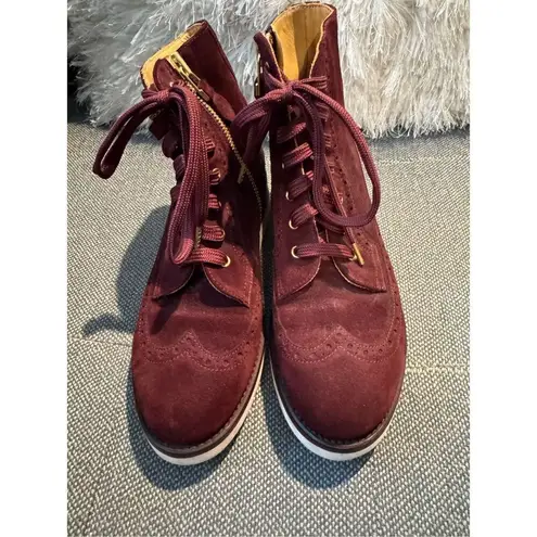 The Office of Angela Scott Mr Harrison maroon metallic suede bootie 37.5/7.5 wit Red