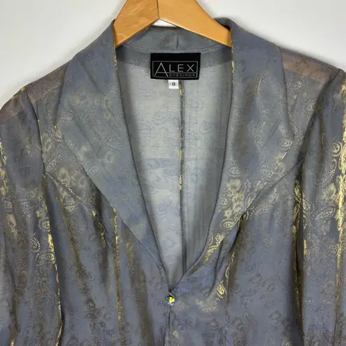 Alex Evenings Alex Evening Jackets Size 8 Gray Gold Floral Metallic Sheer