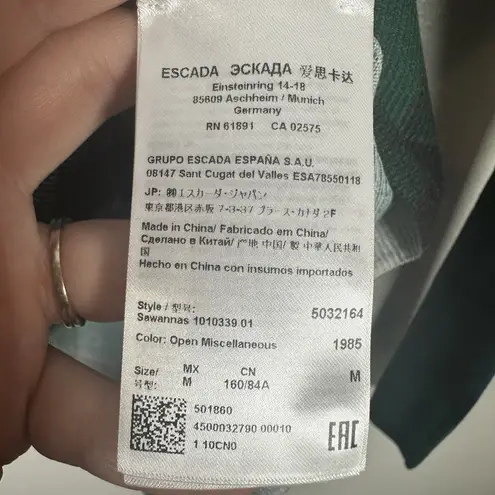 Escada Sport Sweater Womens Medium Blue Green Plaid Virgin Wool Knit Cardigan