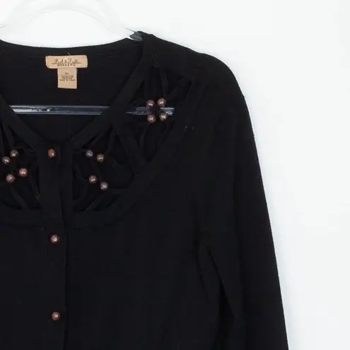 Peck & Peck Weekend Black Embellished Cutout Button Front Cardigan Sweater XL