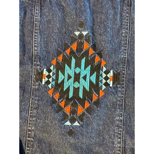 Pink Cadillac Southwestern Jean Jacket with Pockets size Small Blue