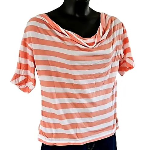Excellent New York & Company Pink White Striped Cowl Neck Top Size Medium