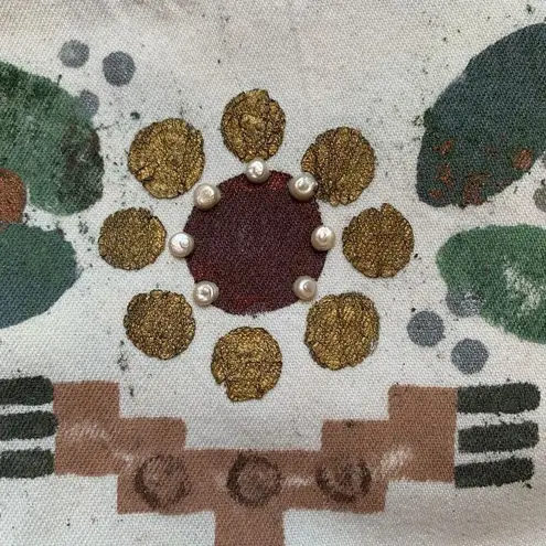 Vintage 90s Maxi Dress Custom Cream Hand Painted Southwest Art Babydoll OOAK Brown Size L