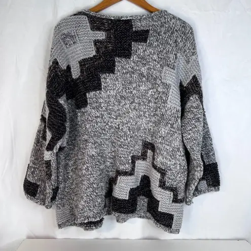 J Jill Chunky Knit Boxy Sweater Geometric Pattern Oversized Size Medium Artsy Gray
